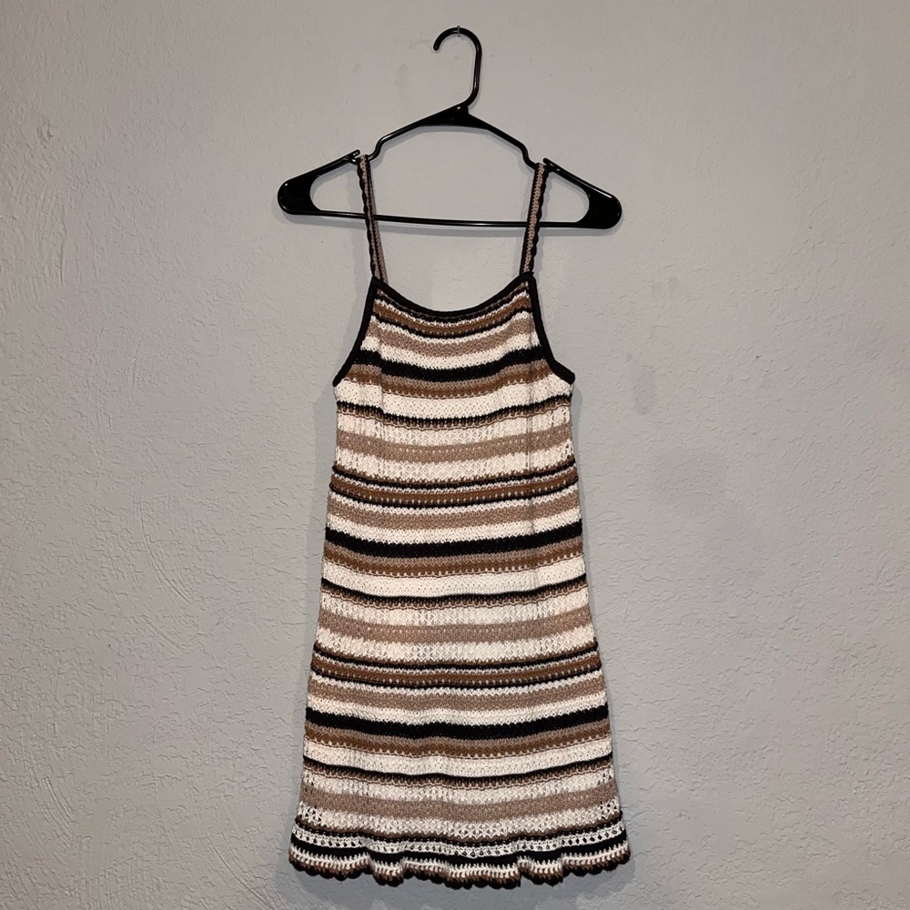 American Eagle Striped Tie-Back Tassel Crochet Babydoll Dress